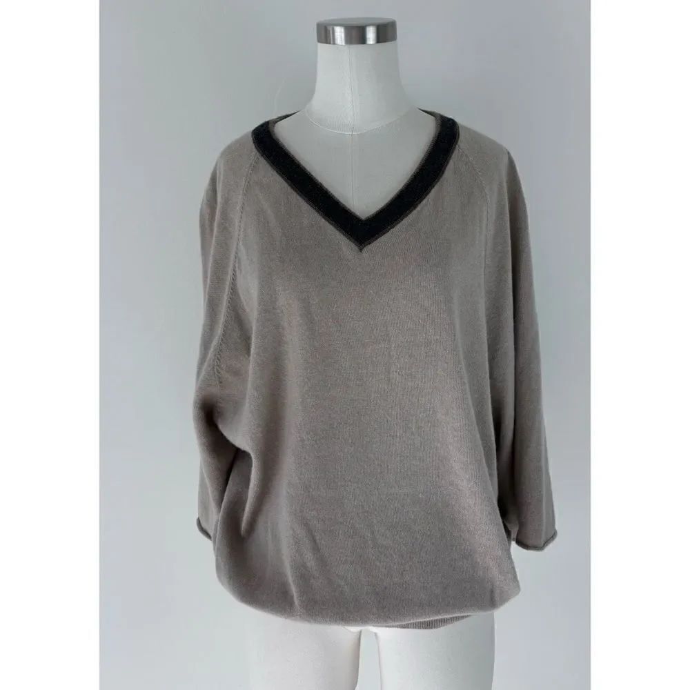 BRUNELLO CUCINELLI
BEIGE CASHMERE PULLOVER WITH MONIL CHAIN Size L